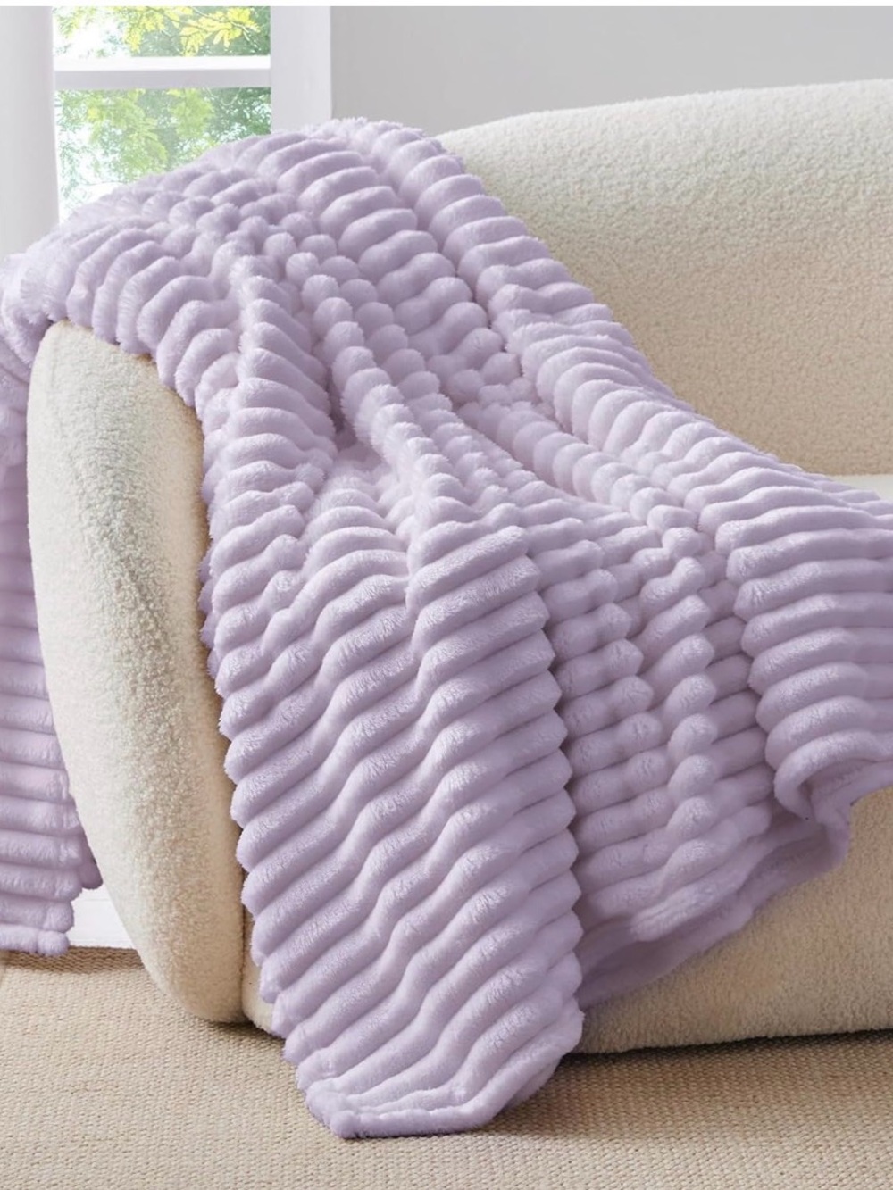 Bedelite Plush Ribbed Throw Blanket in Lavender - Cozy Home Bedding, Twin